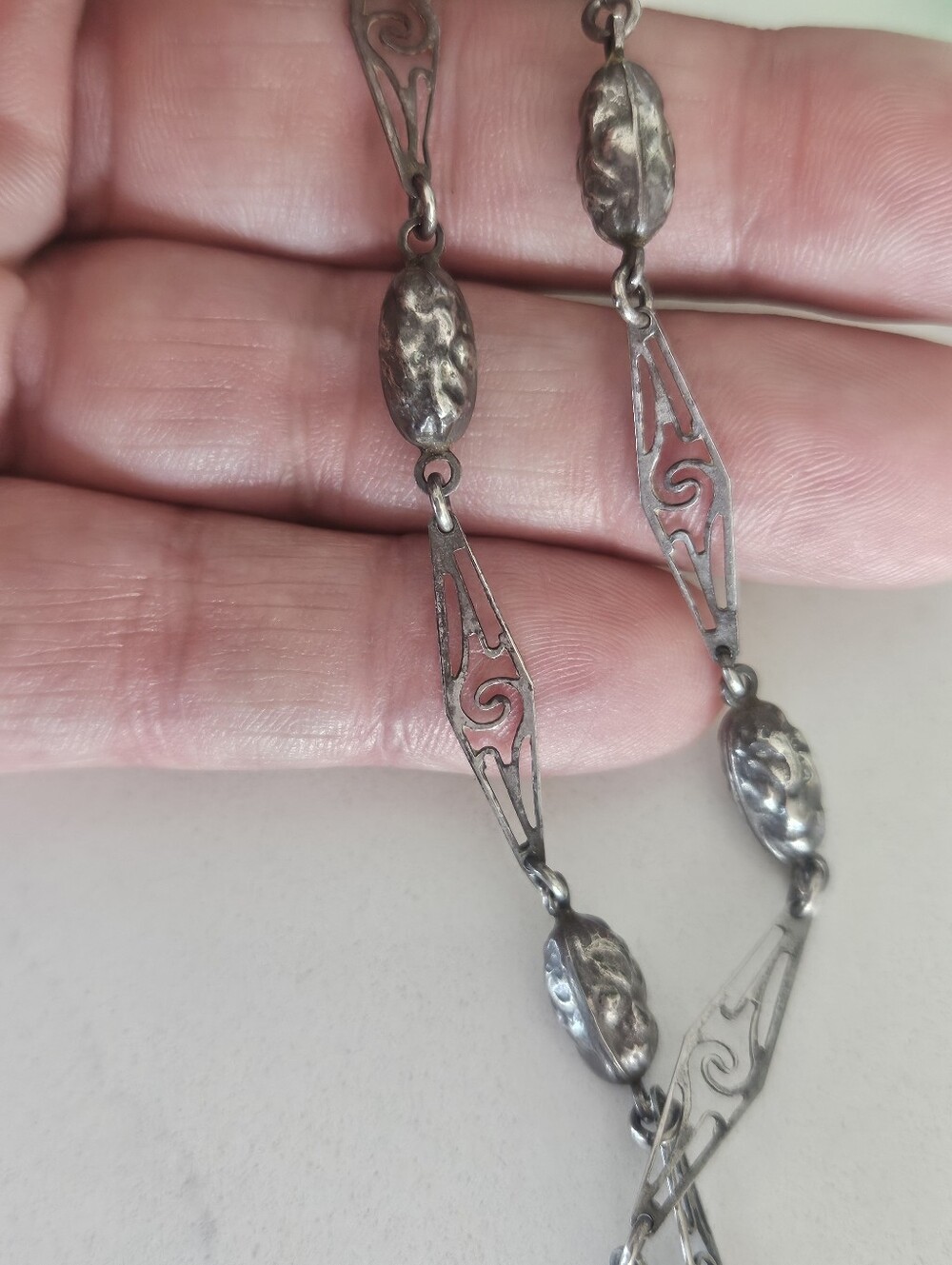Antique Victorian Sterling Repousse Pencil Pendant Unique 24" Chain Necklace - Picture 10 of 12